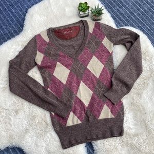 Talula Aritzia Argyle Preppy Checker V Neck Sweater Small